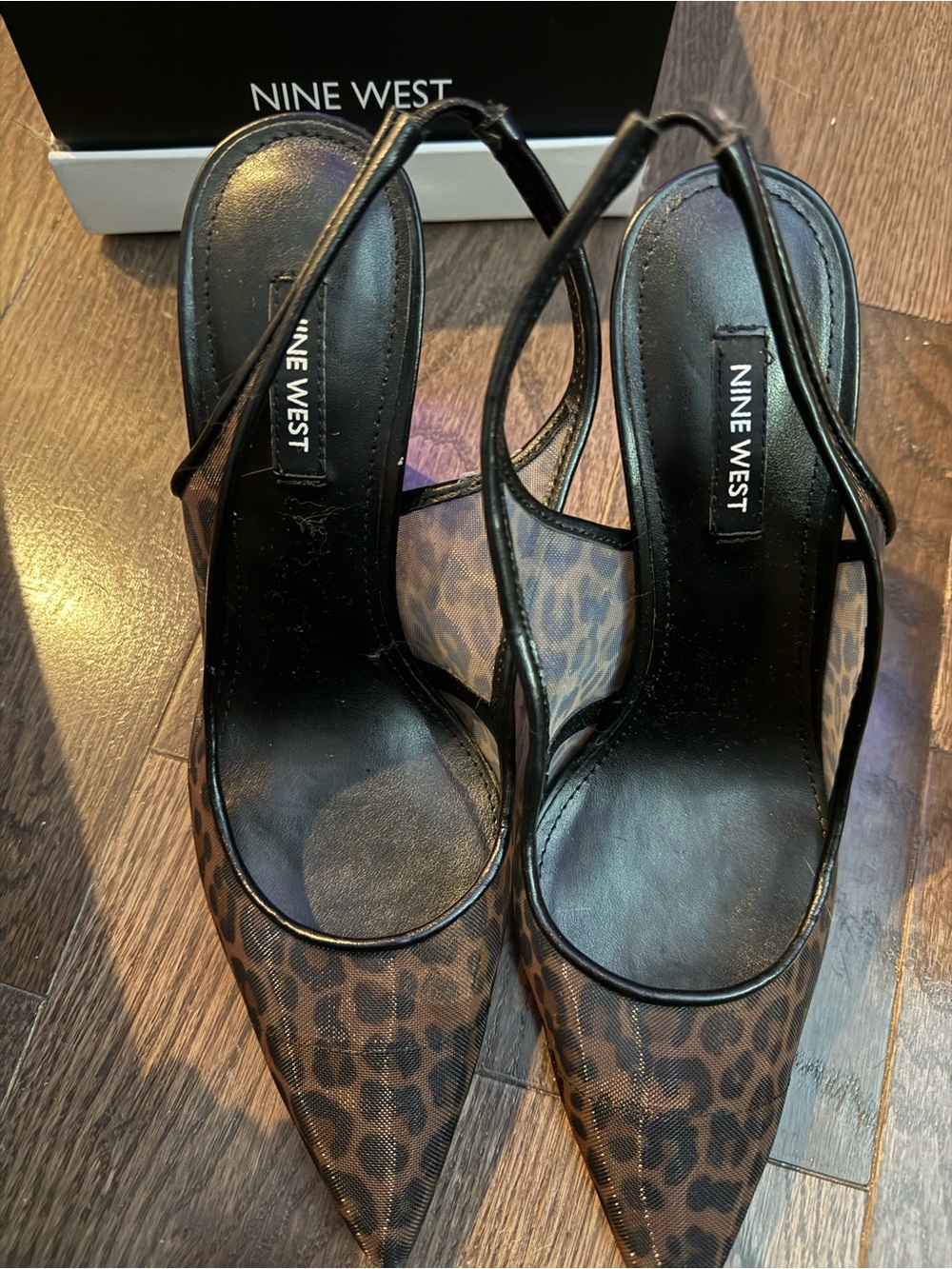 Nine West Leopard Print Pointed Slingback Heels - Black/Brown